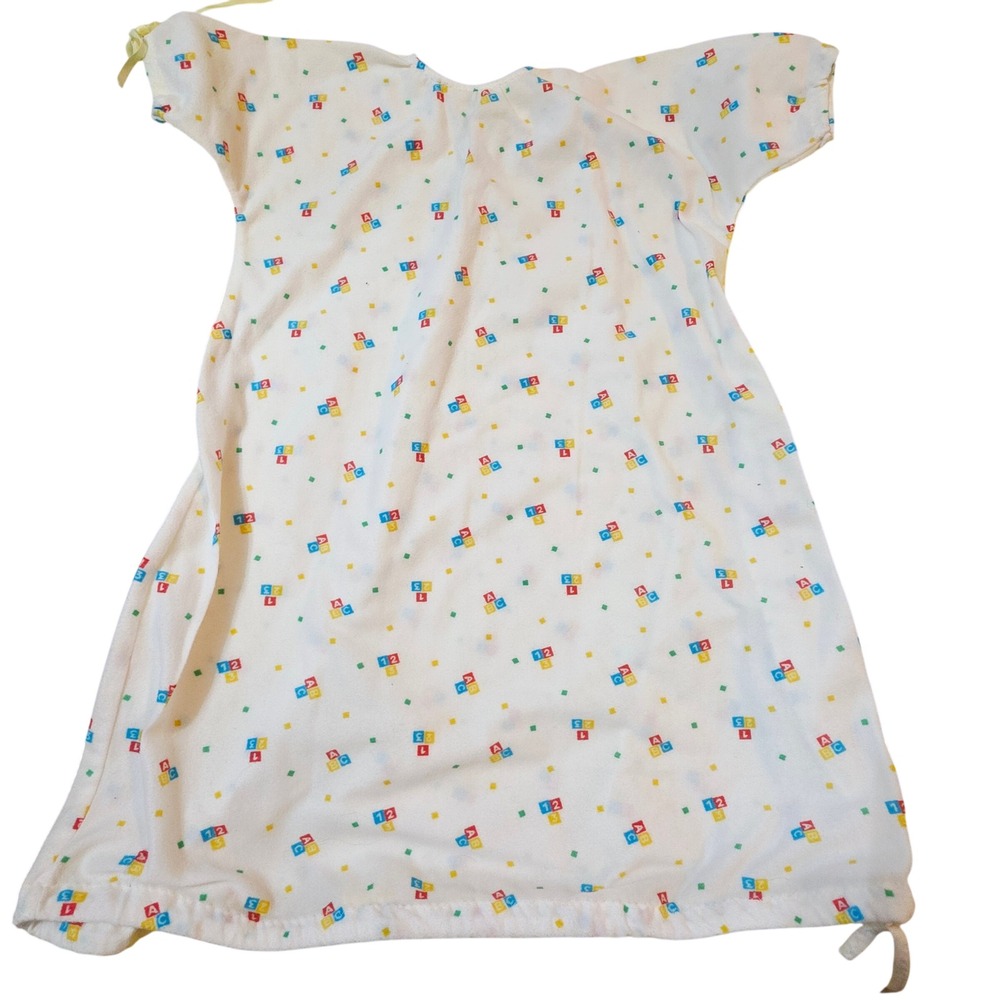 Vintage ABC 123 Alphabet Baby Sleep Sack Gown White Fleece Drawstring Snaps‎